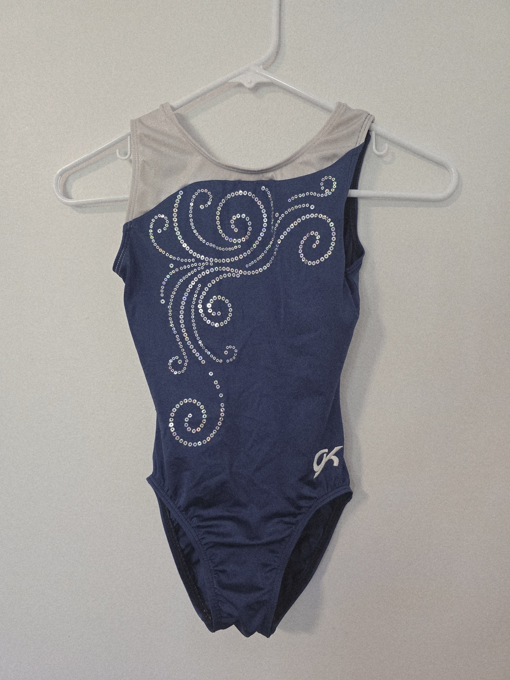 GK Elite Navy and Silver Rhinestone Gymnastics Leotard AXS